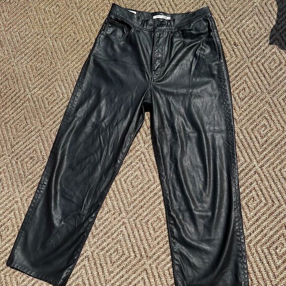 Levi’s Faux Leather Straight Pants | Size 30R | Black High-Rise Vegan Leather - Picture 3 of 8